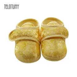 Telotuny для новорожденных Цветочный Принт Кроссовки противоскользящие мягкая подошва малыша Обувь хлопчатобумажной ткани удобные