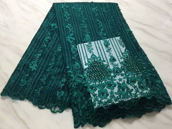 

Green african lace fabric nigerian lace fabric with beads, 2018 high quality african lace fabric for wedding dress free shipping