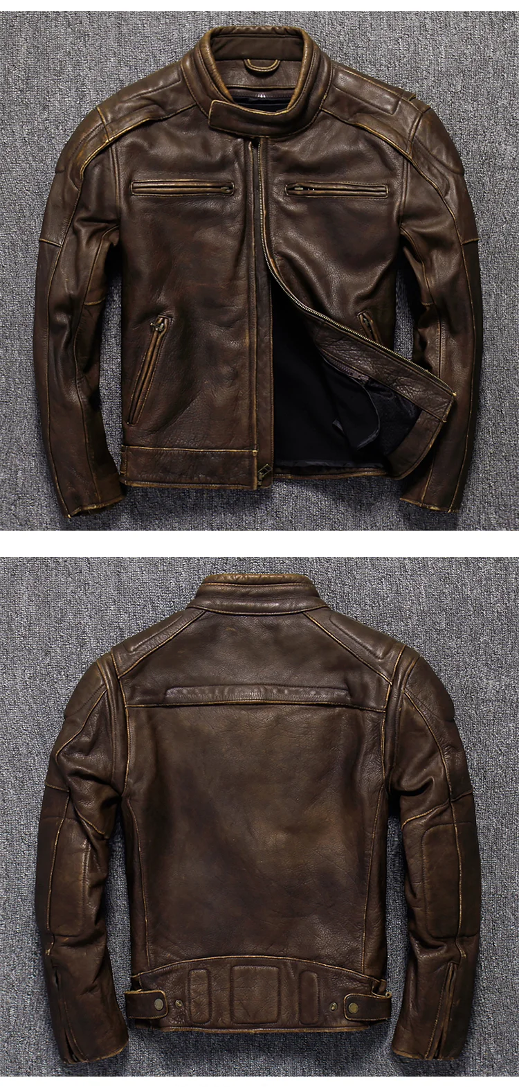 AYUNSUE, Ретро стиль, Воловья кожа, натуральная кожа, куртка для мужчин, настоящая коровья кожа, пальто, мотоциклетная куртка, Короткие винтажные кожаные куртки KJ1441