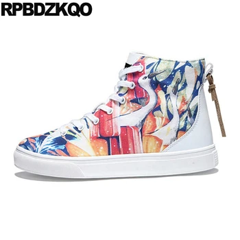 

Runway Brand Canvas Trainers Flats Sneakers Printed Breathable Skate New Men Shoes Casual High Top Painting Animal Print Hip Hop