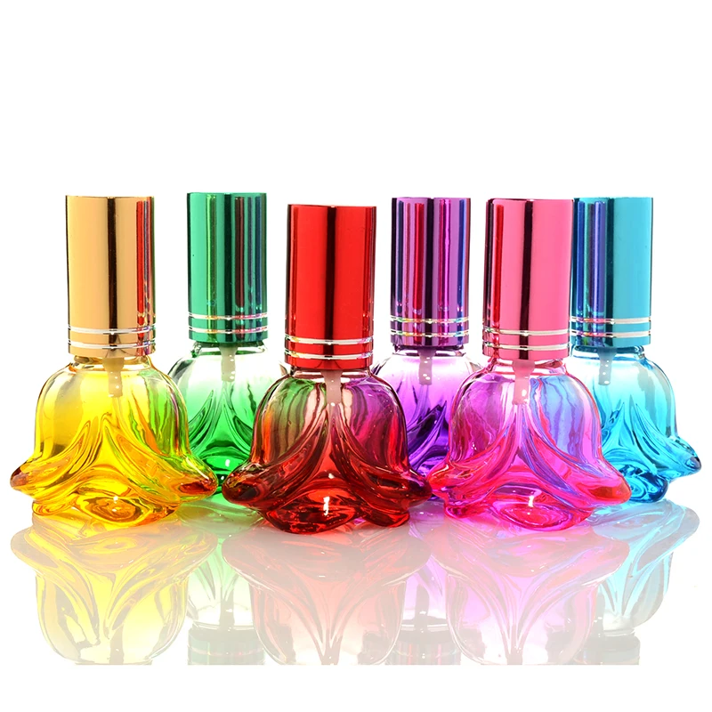 

Perfume Refillable Bottle Colorful Glass Spray Pump Vials Rose Shape Portable Cosmetic Toner Spray Bottle 6 ML Mist Atomizer
