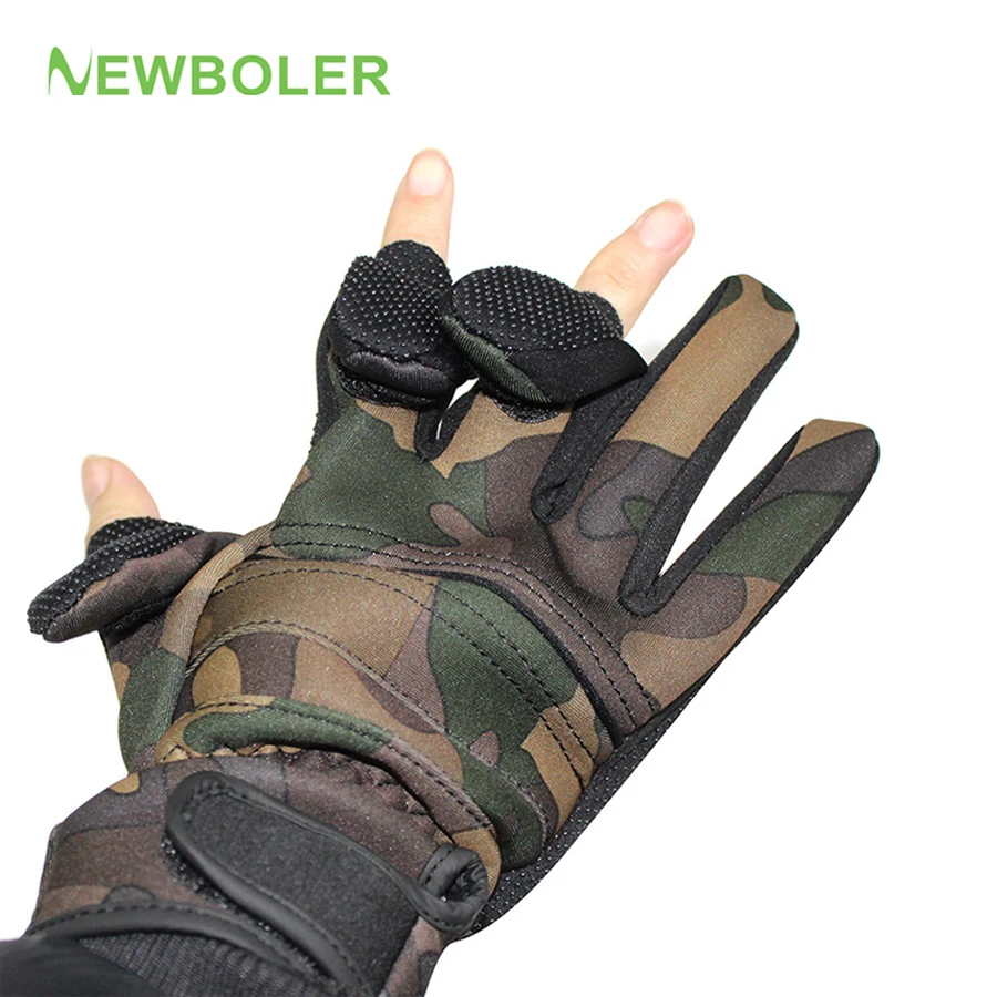 

NEWBOLER Winter Fishing Gloves For Men Camouflage Anti-Slip Full/3 Half Fingers Switch Waterproof Glove Hunting Camping Gloves
