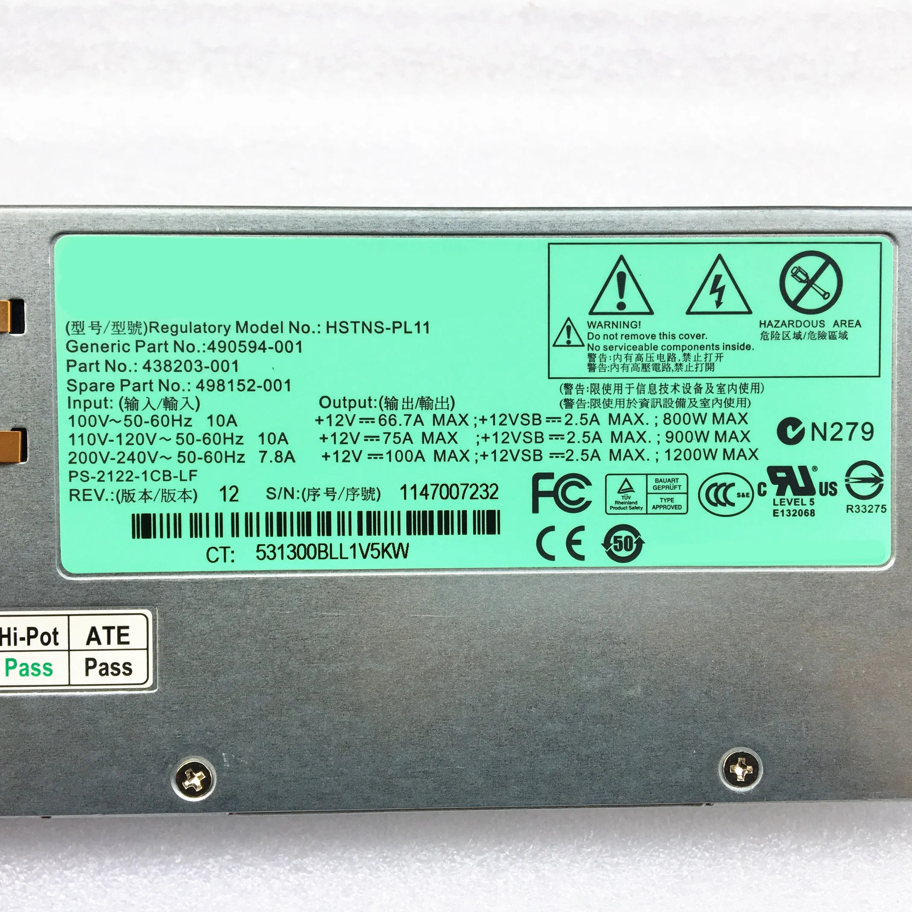 DL580G7 внешняя мощность сервера Φ 490594 001 438203 498152 12 В 1200 а Вт импульсный источник