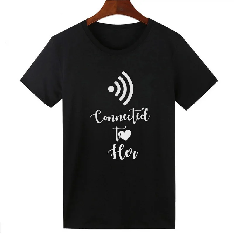 Pkorli Couple T Shirt Connected To Her Him T-Shirt Casual Hipster Short Sleeve Women'S T-Shirt Streetwear Tee Shirtt For Lovers