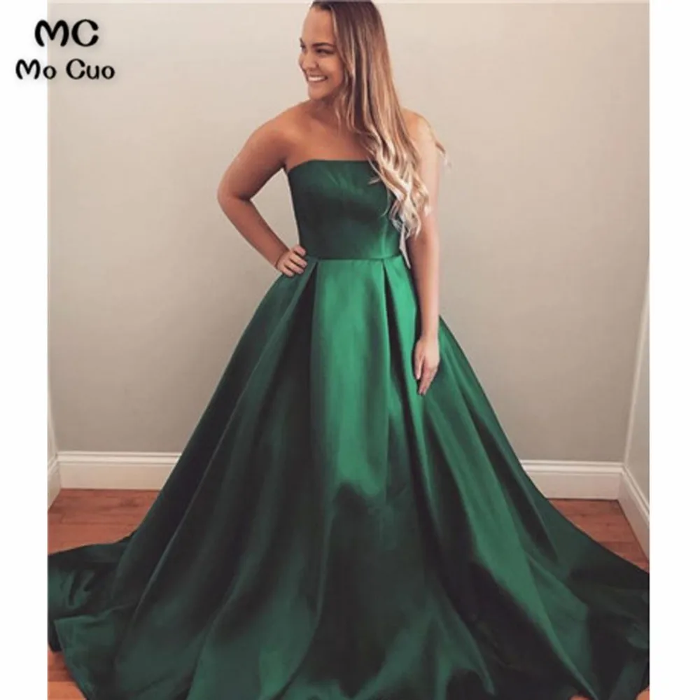 Strapless Green Long Prom Gown with Lace up Back