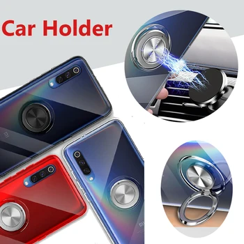 

100pcs Luxury Clear Car Holder Magnetic Bracket Case Soft TPU Metal Finger Stand Shockproof Cover For Xiaomi Mi 9 SE 8 Lite