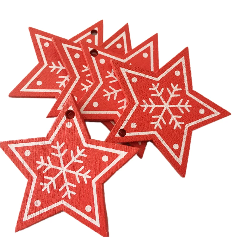 10 шт. рождественские деревянные подарки любовь, сердце, звезды, елочные подвесные украшения, рождественские украшения для дома, год Noel Navidad - Цвет: Red star B