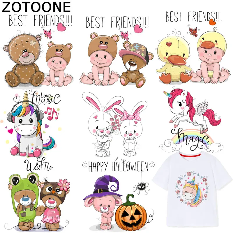 ZOTOONE мультяшный медведь железные пластыри животные Единорог наклейки передачи для одежды футболки теплопередача аксессуары аппликации F1