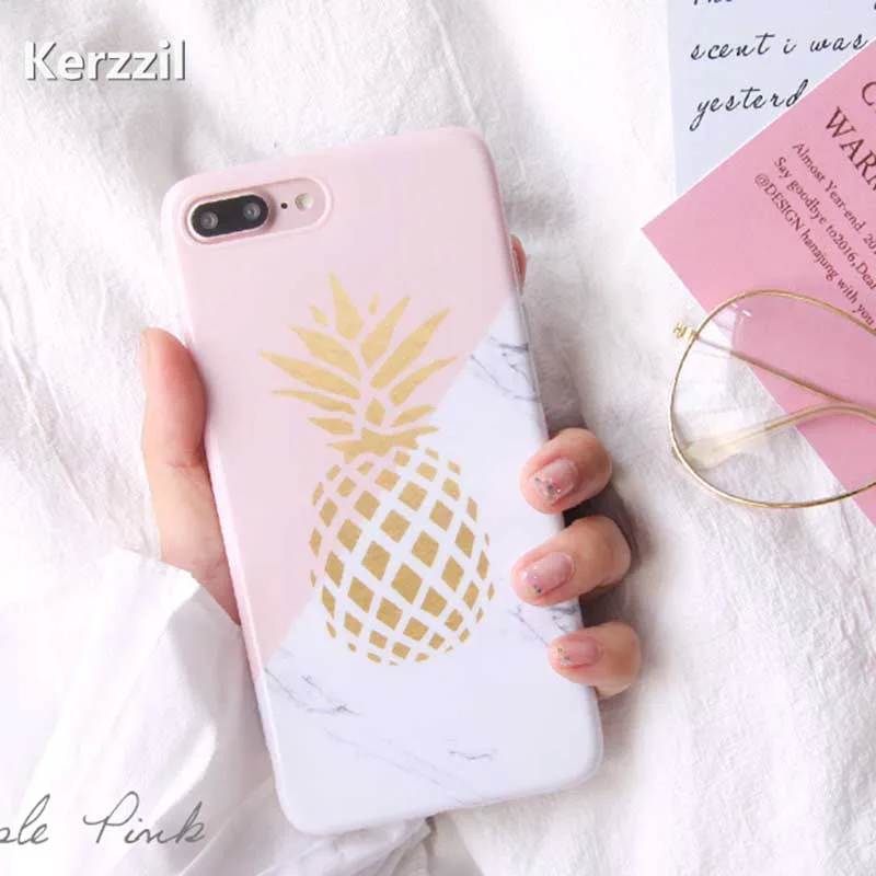 

Kerzzil Glossy Pineapple Plant Soft IMD Marble Phone Case For iPhone 7 6 6S Plus Geometric Cover Back For iPhone 6 6S 8 Plus