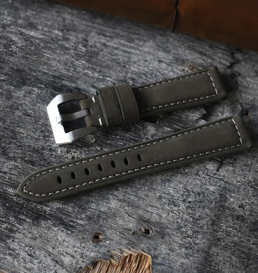 Handmade Retro Genuine Leather Watch Band Strap 18mm 20mm 22mm 24mm Men Wrist Watchbands Belt Silver Polished Buckle