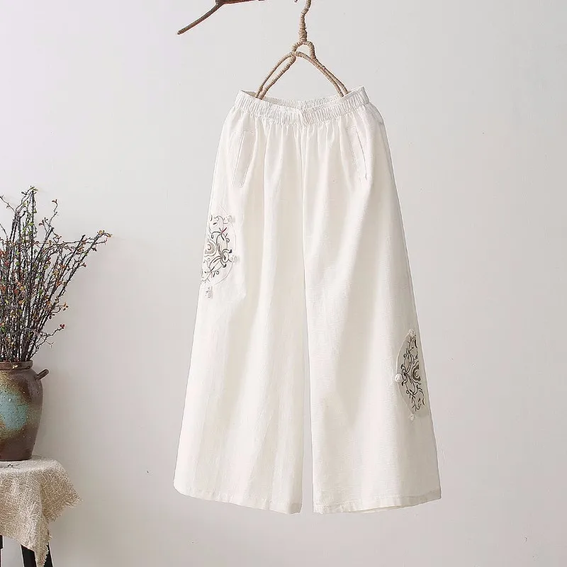 

Women wide leg pants plus size punk harajuku Cotton Linen Ankle-Length Pants Casual Loose Elastic Waist Straight disc buckle