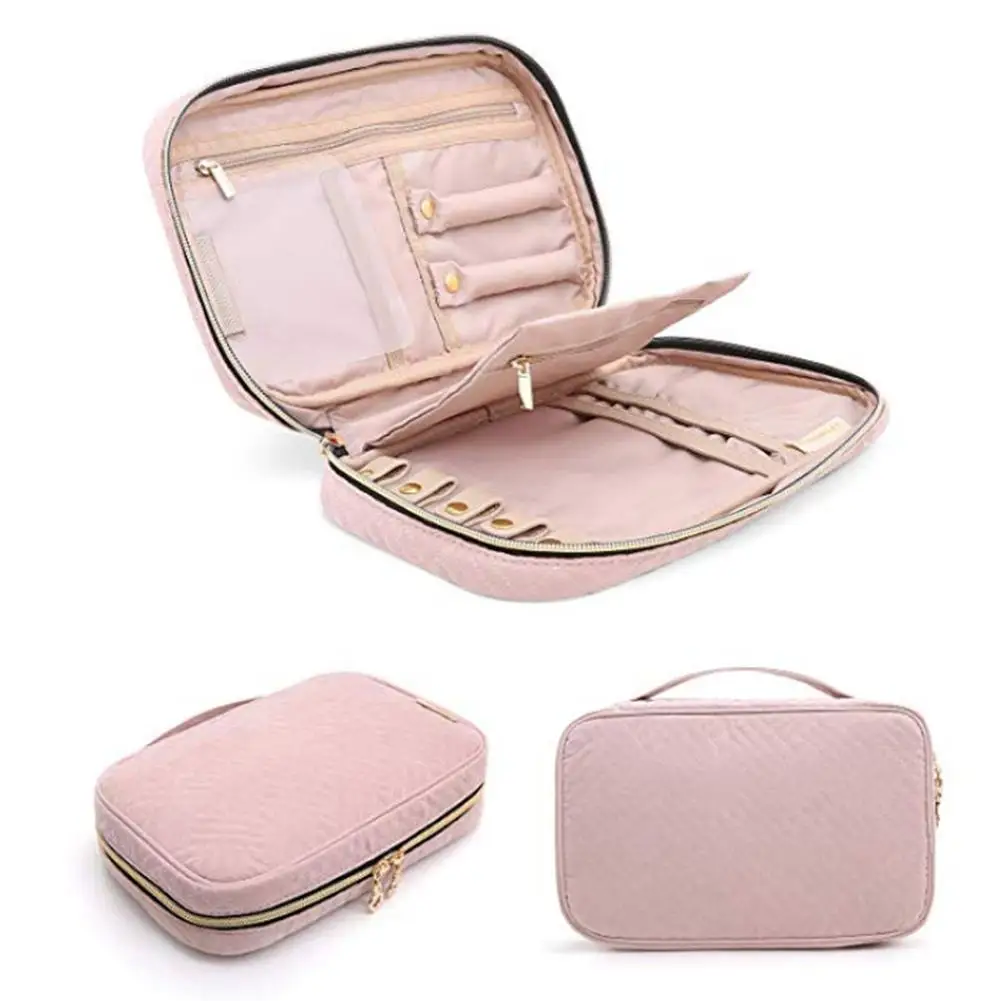 Вместительная сумка для хранения ювелирных изделий, колье, переносная сумка для путешествий, серьги, кольцо, органайзер, женский браслет, ювелирный коллекционный чехол - Цвет: Pink