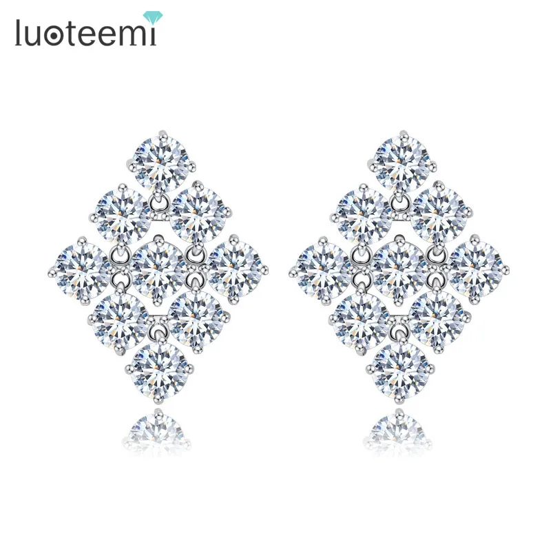 

LUOTEEMI Special Design Wedding Earring Shiny Party Dress Jewelry Full Of Cubic Zirconia Geometry Stud Earrings