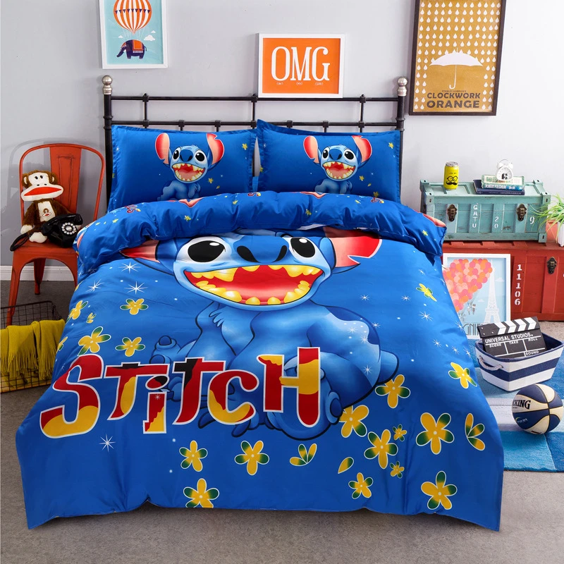 Stitch Cetak Queen Selimut Penutup Set 3 4pcs Kartun Disney Blue Bed Sheet Set Single Twin Ukuran Anak Anak Child Tekstil Rumah Hadiah Set Tempat Tidur Aliexpress