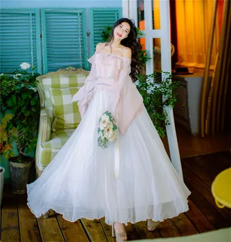 

New Fashion Women Fairy Two Piece Dress Sets Slash Neck Ruffled Shirt&Mesh Tutu Skirt Sets Female 2pc French Skirt Suits Outfits
