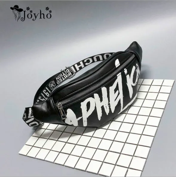 JOYHO New Women Belt Bag Banana Waist Pack Fashion Leather Large Capacity Graffiti Fanny Packs Travel Bum Bags | Багаж и сумки