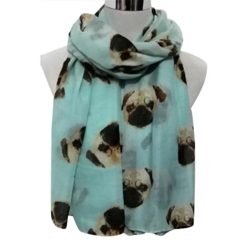  Lady Womens Long Cute Pug Dog Print Scarf Wraps Shawl Soft handkerchief women's scarves handkerchief hijab scarf 40FE2610