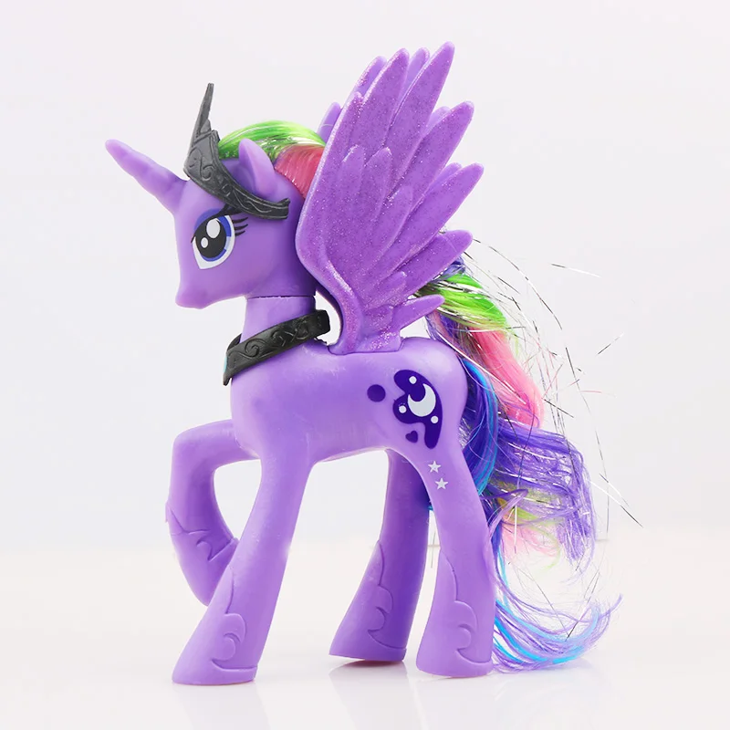 14 см игрушки My Little Pony Принцесса Селестия Луна серии «юбкой всех цветов радуги; платье в форме единорога из ПВХ, Коллекционная модель куклы для девочек - Цвет: Фиолетовый