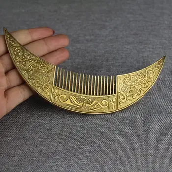 

Antique bronze, retro dressing mirror, hair salon, moon shaped comb.