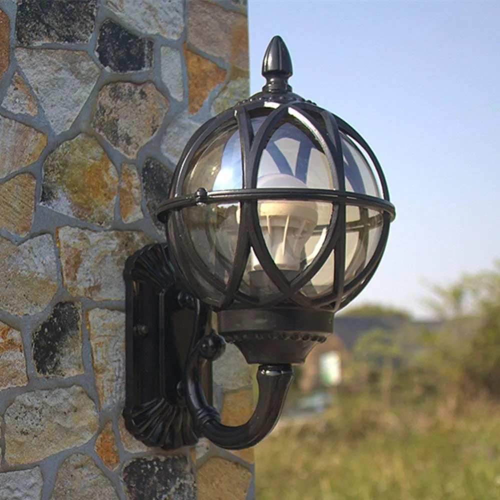 Antique Exterior Outdoor Waterproof Lantern Wall Lamp Oil Rubbed Glass Villa Balcony Courtyard Garden Corridor Wall Sconce