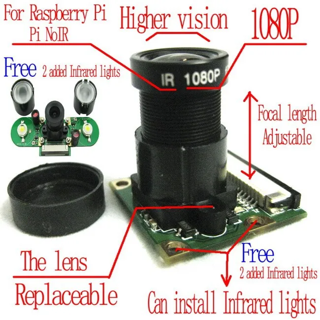 Raspberry Pi камера ночного видения регулируемый фокус модуль с бесплатной 2 ИК-подсветкой доска