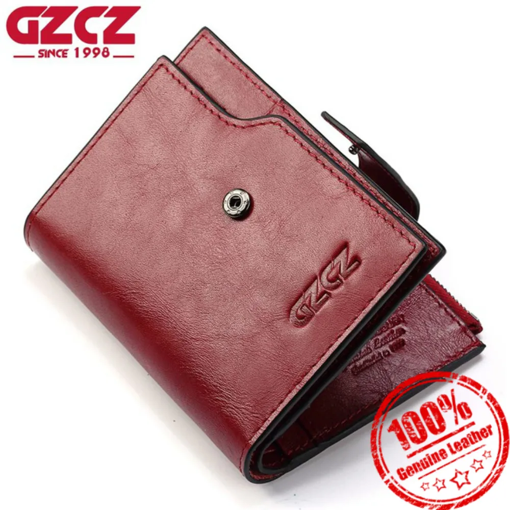 

GZCZ Women Wallet Genuine Leather Fashion Female Card Ladies Purse Coin Holder Luxury Brand Lady Travel For Money Red Bags