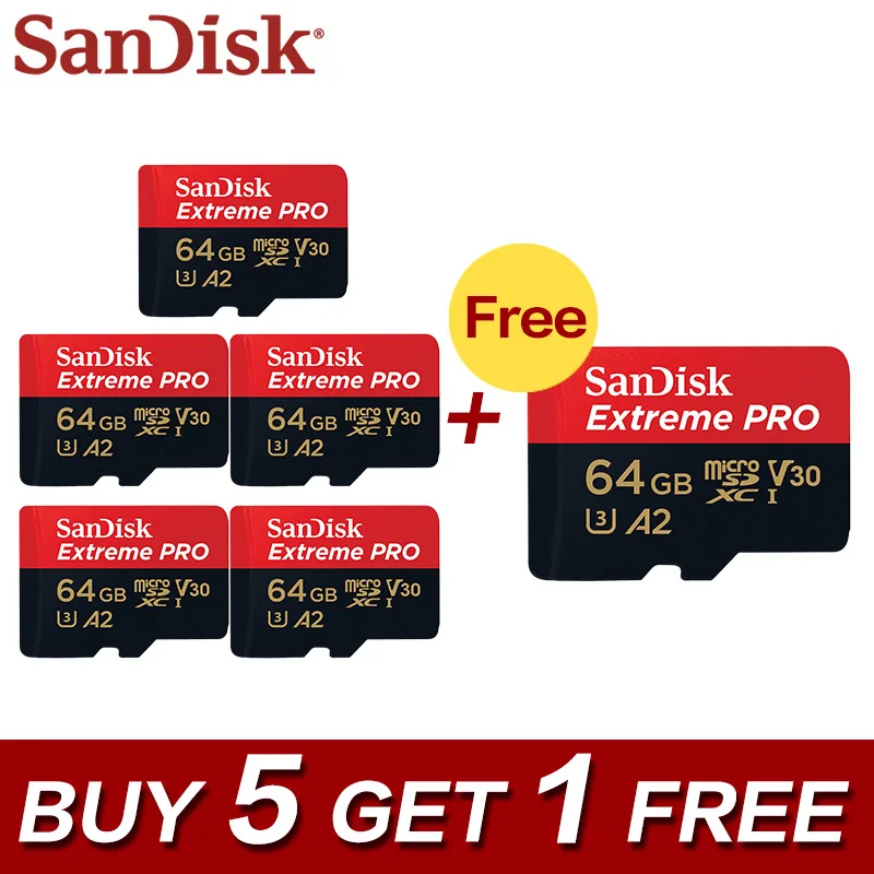 Лучший 5 + 1 SanDisk Extreme Pro A2 64 ГБ Micro SDXC UHS I карты памяти Micro SD карта 32 ГБ TF карты Class10 U3 с SD адаптер для телефона