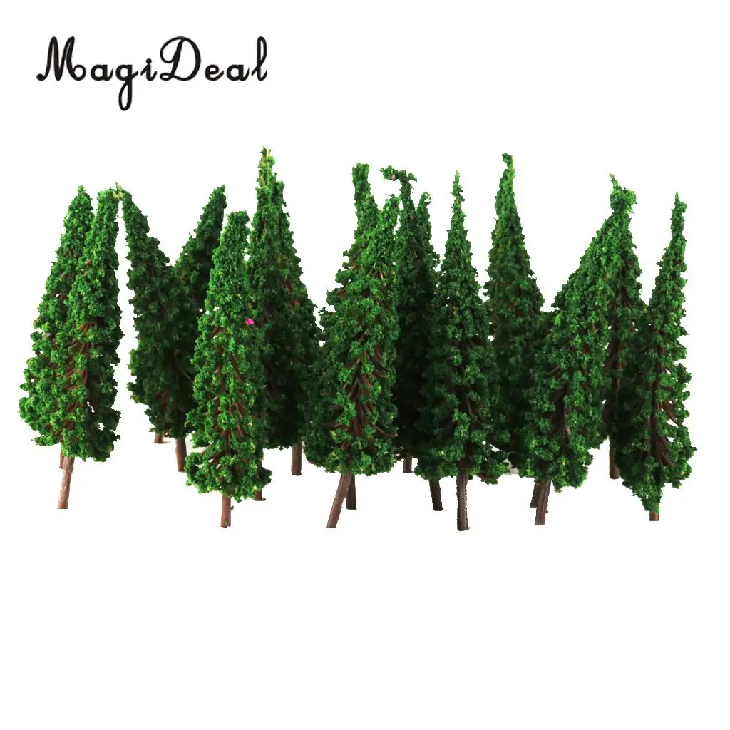 MagiDeal High Simulation 50Pcs/Lot 1/100 Scale Pagoda Trees Model Train Railroad Scenery for House Garden Park Greenery Decor