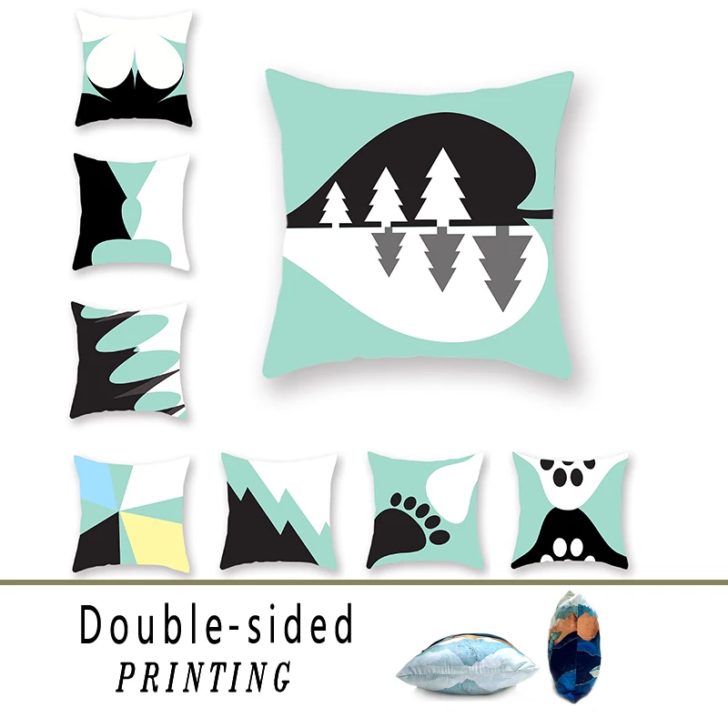 

Symmetrical Geometric Double-sided Polyester Printed Cushion Cover Decoration Black and White Pattern Blue Hug Pillowcase
