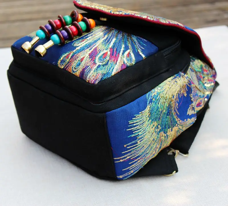 Ретро рюкзак с вышивкой Феникса, тканевый рюкзак с пайетками и этническими вышитыми цветами, Национальный женский рюкзак