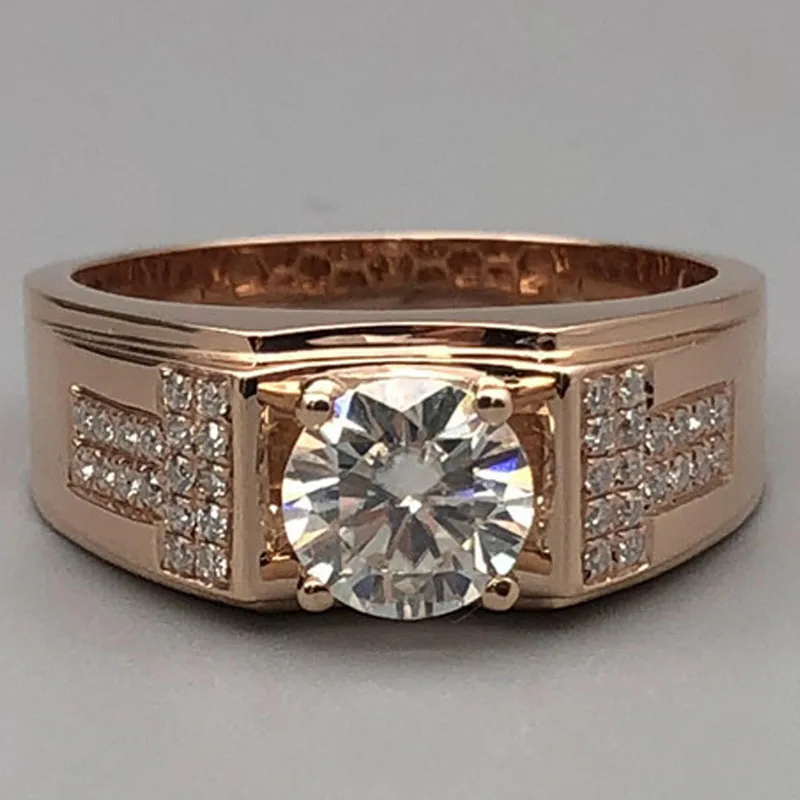 Мужское кольцо с бриллиантами 750AU Moissanite роскошное из розового золота 18 К 1 карат 2