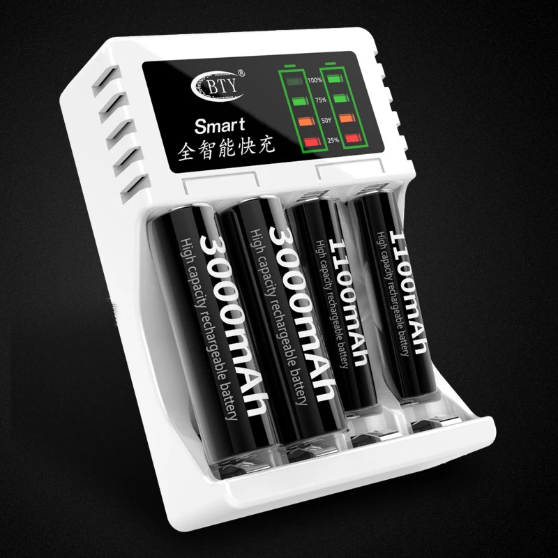 

New 92*63*26mm Four Slot Battery Charger for AAA/AA Rechargeable Battery Short Circuit Protection with LED Indicator
