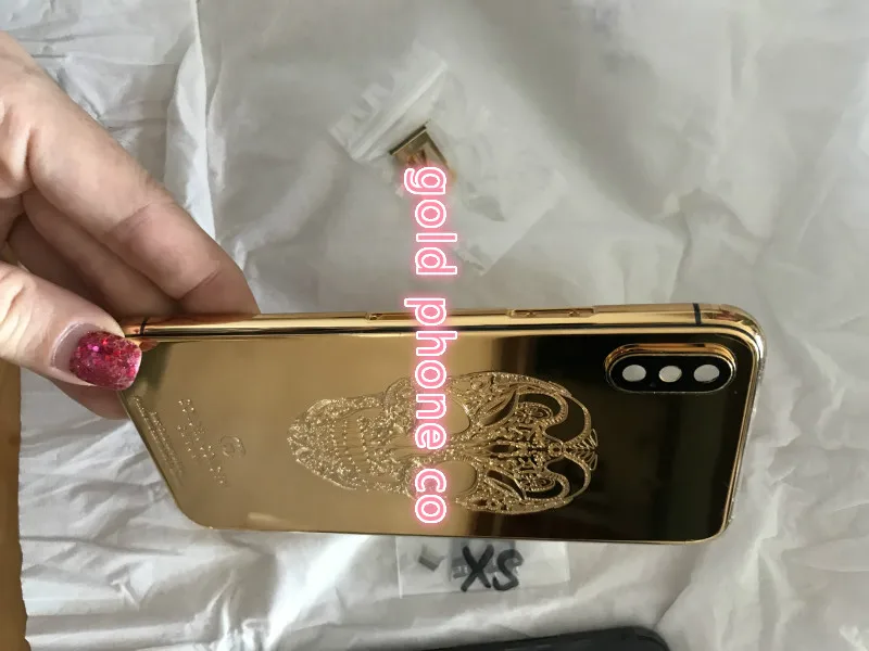 Для iphone X xs max 8mu настоящий позолоченный корпус, Золотая Роскошная золотая Замена задней панели с дизайном черепа горячая распродажа