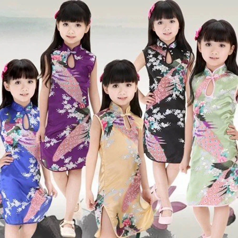 WEIXINBUY/Детские платья Ципао в китайском стиле; Детский костюм в стиле Тан; платья для девочек; вечерние платья без рукавов для девочек; Vestidos