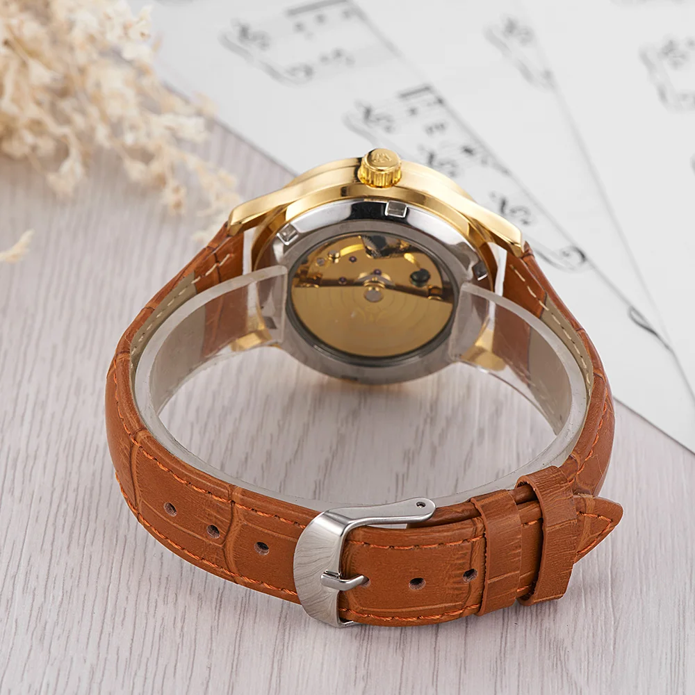 Reloj Mujer OYW модные женские часы механические Автоматические наручные часы с коричневым кожаным ремешком женские механические часы Relogio