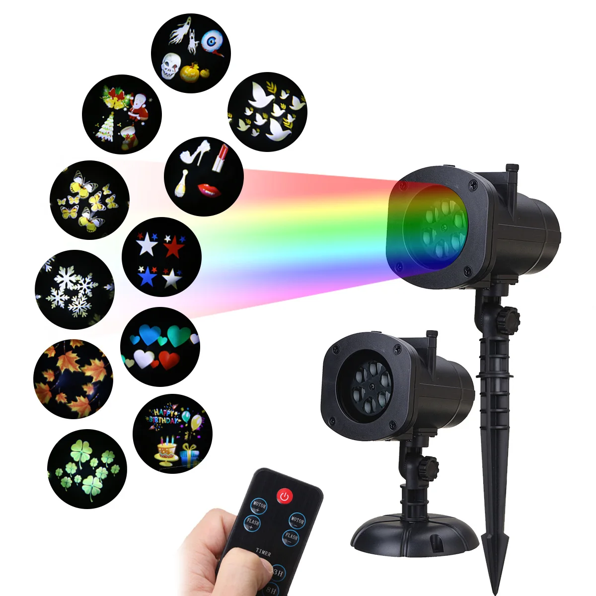 

Christmas Projection Light+12 Pattern Cards+Remote Control 6 Color LED Lights EU/US/UK/AU Plug Waterproof Flash Stage Lighting