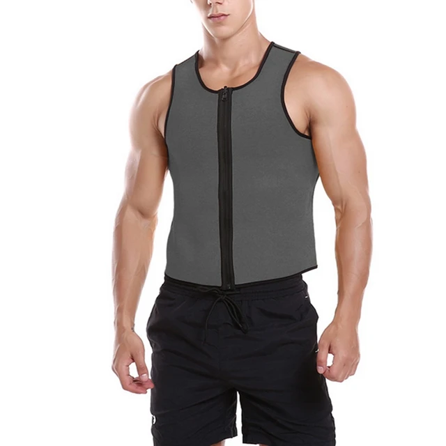 LASPERAL XS 6XL Men Sweat Neoprene Body Shapers Zipper Vest Top Slimming Fitness Weight Loss