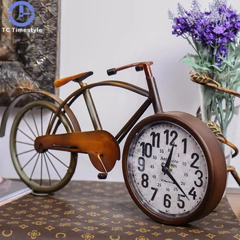 

Simple Alarm Clock Home Creative Personality Metal Bicycle European retro Silence Watch Household Round Desk Table Digital