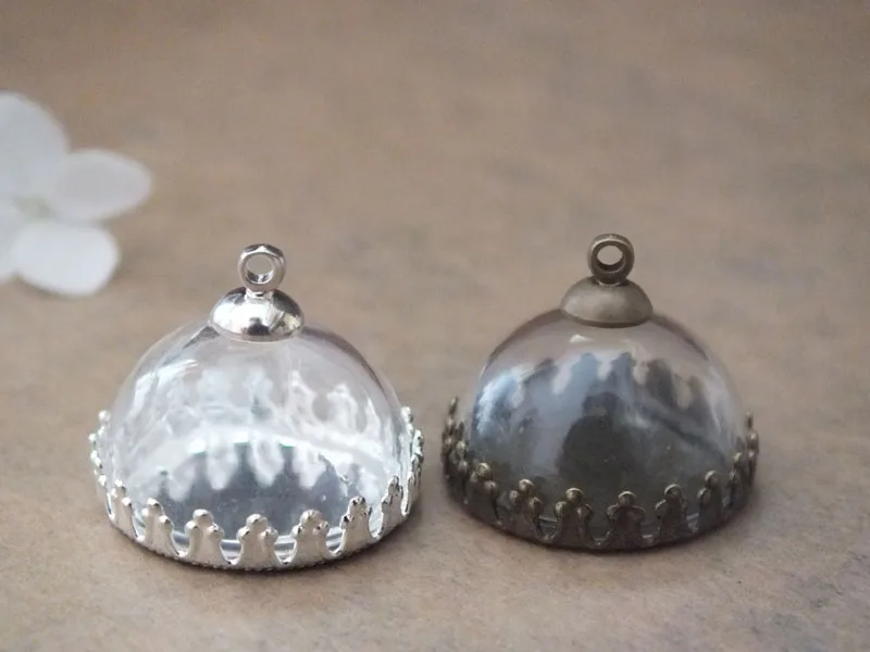 

Free ship!! 20mm glass dome ball with 2 color can choose crown shape base set glass vial pendant handmade glass necklace pendant
