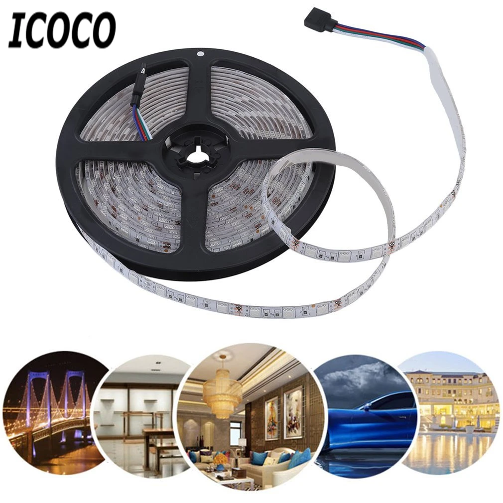 ICOCO 5 м SMD 5050 Красочные Гибкие светодиодные полосы света комбо с пультом дистанционного управления 5A кабель питания домашний декор для