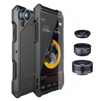 

Metal Waterproof Case for iPhone X XS XR XSMAX 5 5S SE 6 6S 7 8 Plus Shockproof Alloy Bumper with Macro Wide-angle Fisheye Lens