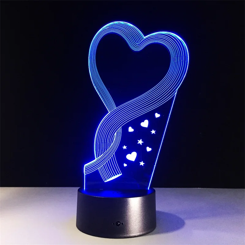 Acrylic LED 3D Lamp Stereo Vision Romantic Remote And Touch USB