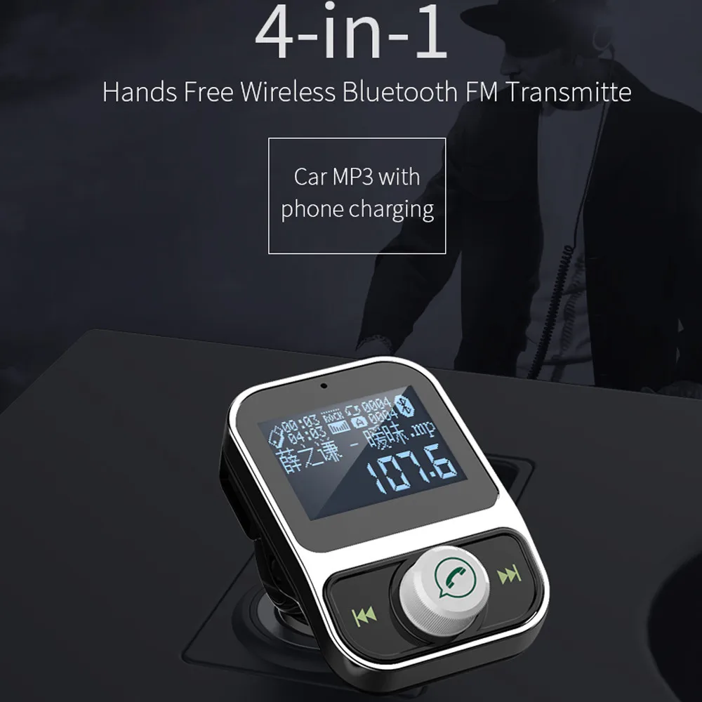 

Bluetooth FM Transmitter Car MP3 Player 3.1A USB Charger Support EQ Setting Voltmeter TF Card U Disk AUX Out