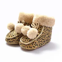 Autumn Winter Leopard First Walker Handmade Cotton-Padded Soft Soled Newborn Babies Shoes Anti-Slip Infant Toddler Snow Boots