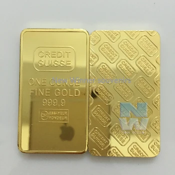 

5pcs Credit swiss bullion bar 1 OZ real gold plated ingot badge 44 mm x 28 mm coins