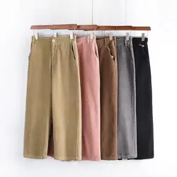 Женские брюки новые с высокой талией свободные широкие брюки женские осень-зима вельветовые укороченные брюки повседневные брюки до