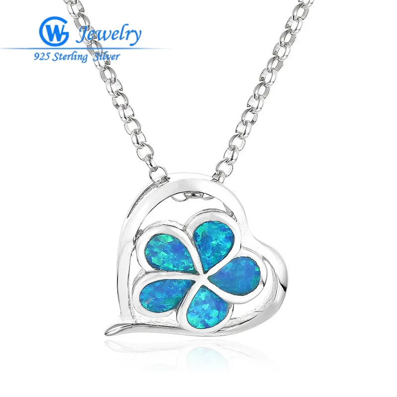 New Design Flower Blue Opal Gems 925 Sterling Silver Pendants Necklace
