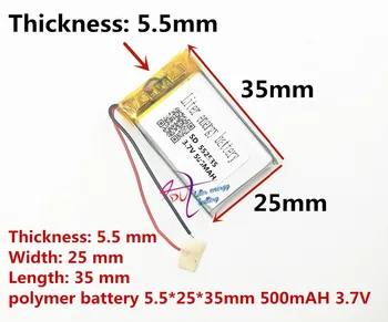 

(1pieces/lot)Polymer lithium ion battery 500MAH 3.7 V, 552535 CE FCC ROHS MSDS quality certification