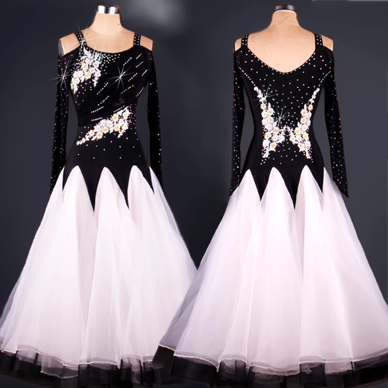 Women Ballroom Dance Dresses Long Sleeve Tango Waltz Flamenco