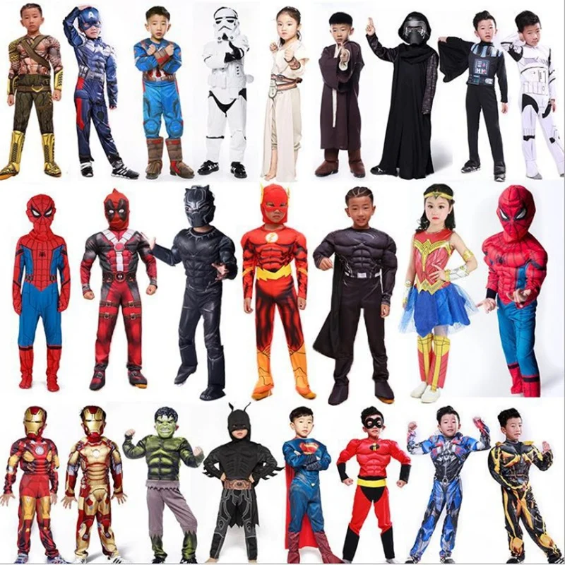 

Kids Spiderman Superman Iron Man Aquaman Cosplay Costume for Boys Carnival Halloween Costume Deadpool Thor Ant man Black Panther